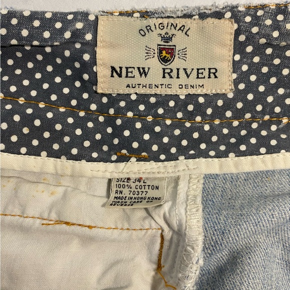 Trashed Vintage New River Pleated Straight Jeans Destroyed 34L Cuffed Ripped - Picture 5 of 14